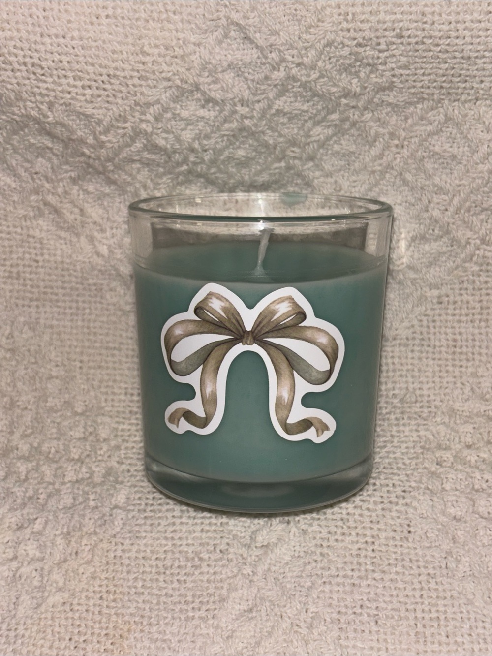 Breakfast at Tiffany’s Scented Teal Glass Jar Candle with Decorative Bow